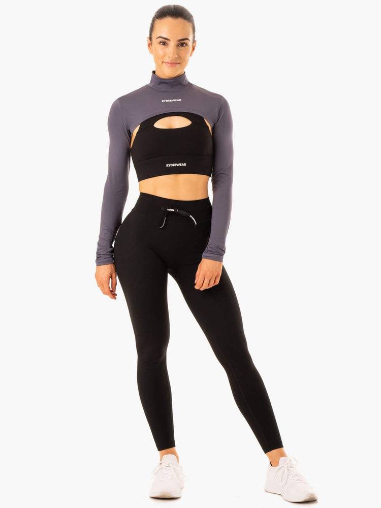 Women's Ryderwear Women Sweaters Replay Super Crop Sweaters Charcoal | NZ2640NB