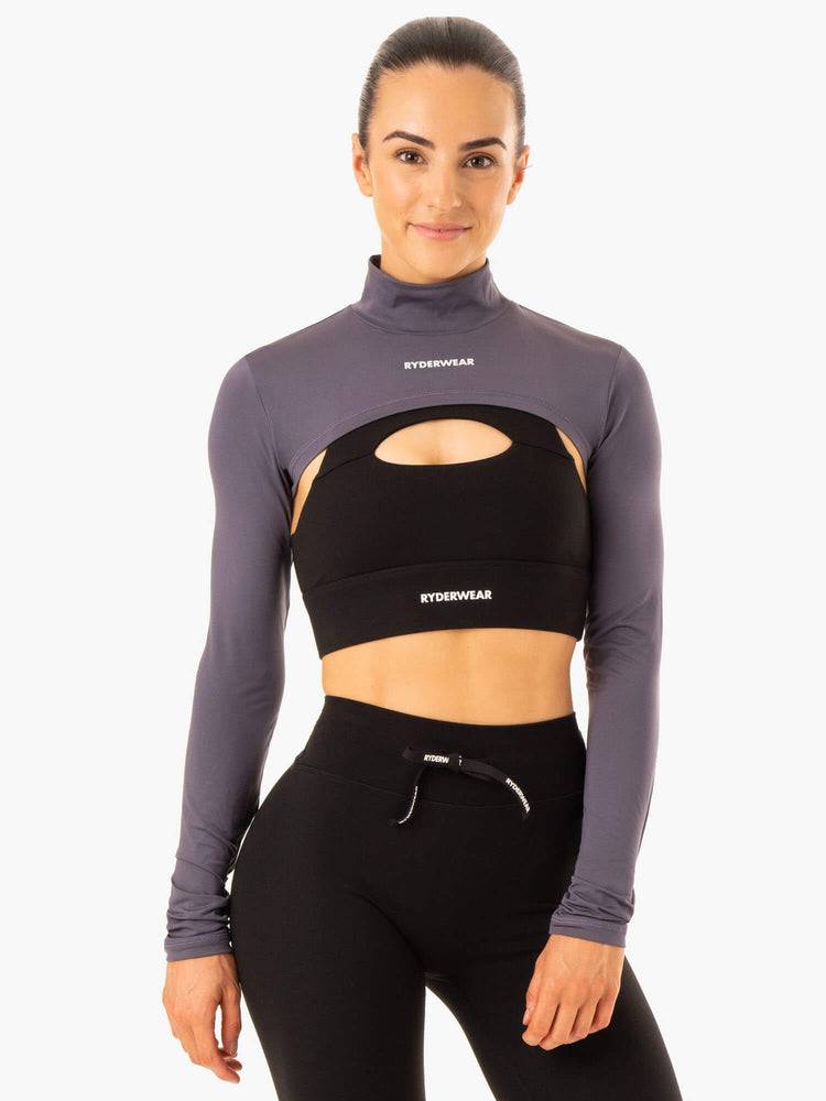 Women\'s Ryderwear Women Sweaters Replay Super Crop Sweaters Charcoal | NZ2640NB