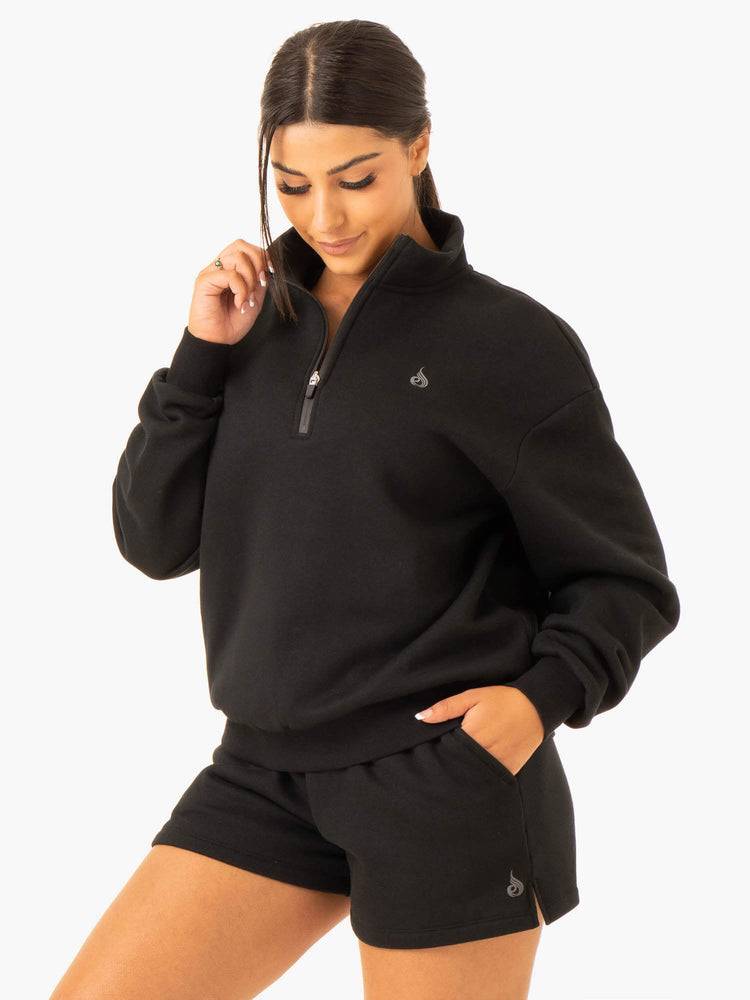 Women's Ryderwear Women Sweaters Restore Half Zip Sweaters Black | NZ2601AP