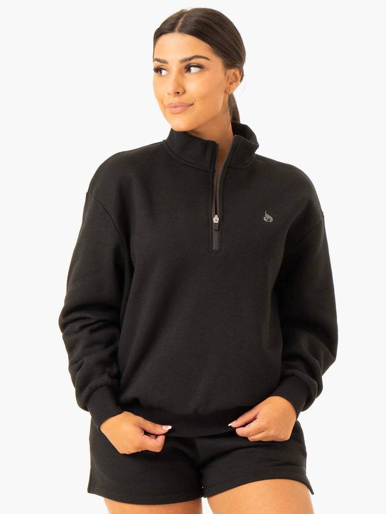 Women\'s Ryderwear Women Sweaters Restore Half Zip Sweaters Black | NZ2601AP