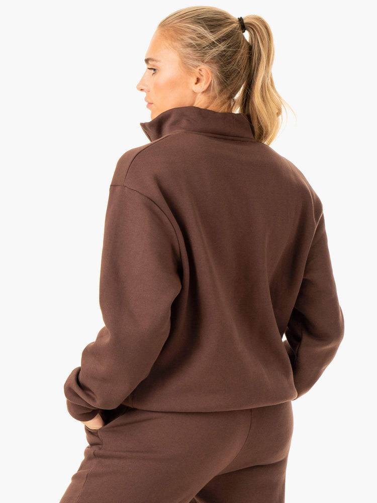 Women's Ryderwear Women Sweaters Restore Half Zip Sweaters Chocolate | NZ2645SO