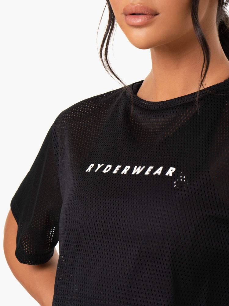 Women's Ryderwear Women T Shirts Amazon Mesh Cropped Tee T Shirts Black | NZ2695GL