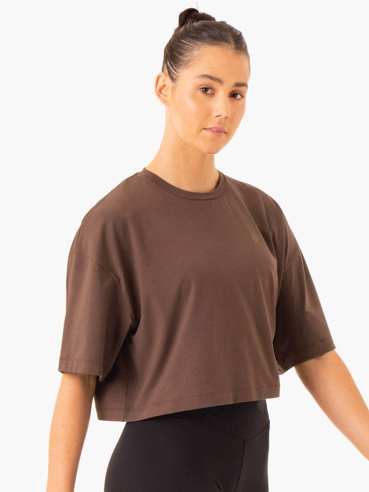 Women's Ryderwear Women T Shirts Balance Oversized Tee T Shirts Chocolate | NZ2765HK