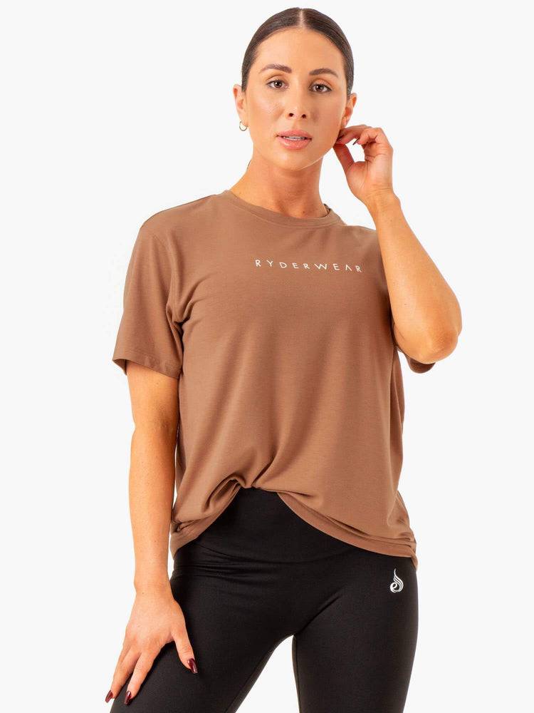 Women's Ryderwear Women T Shirts Boyfriend Longline T Shirts Mocha | NZ2729NB