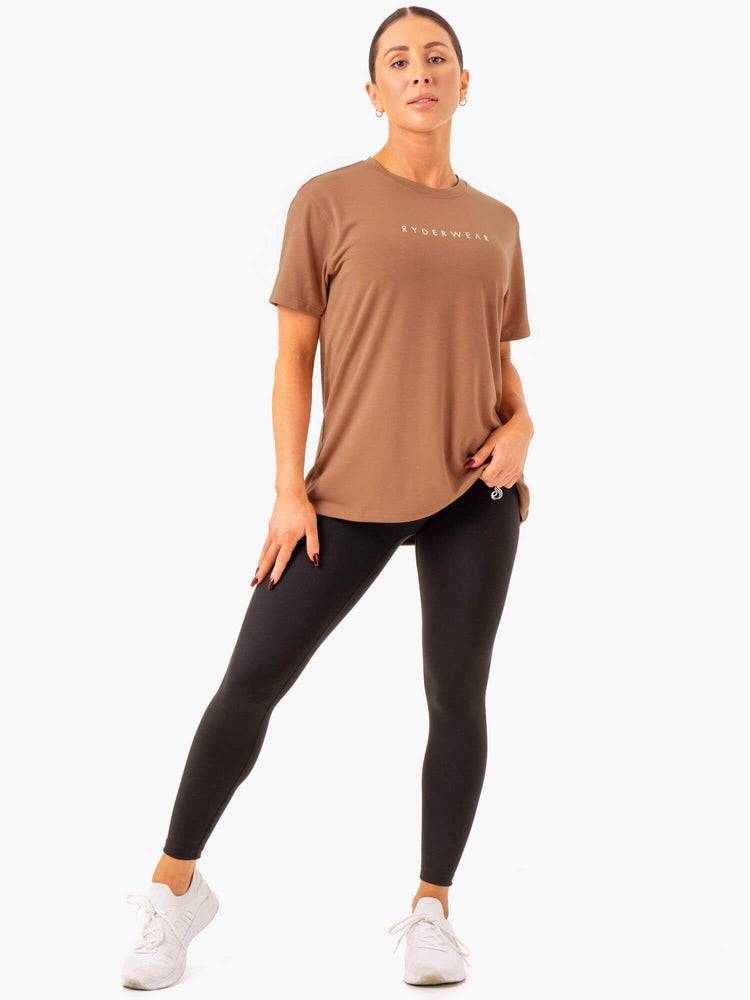 Women's Ryderwear Women T Shirts Boyfriend Longline T Shirts Mocha | NZ2729NB