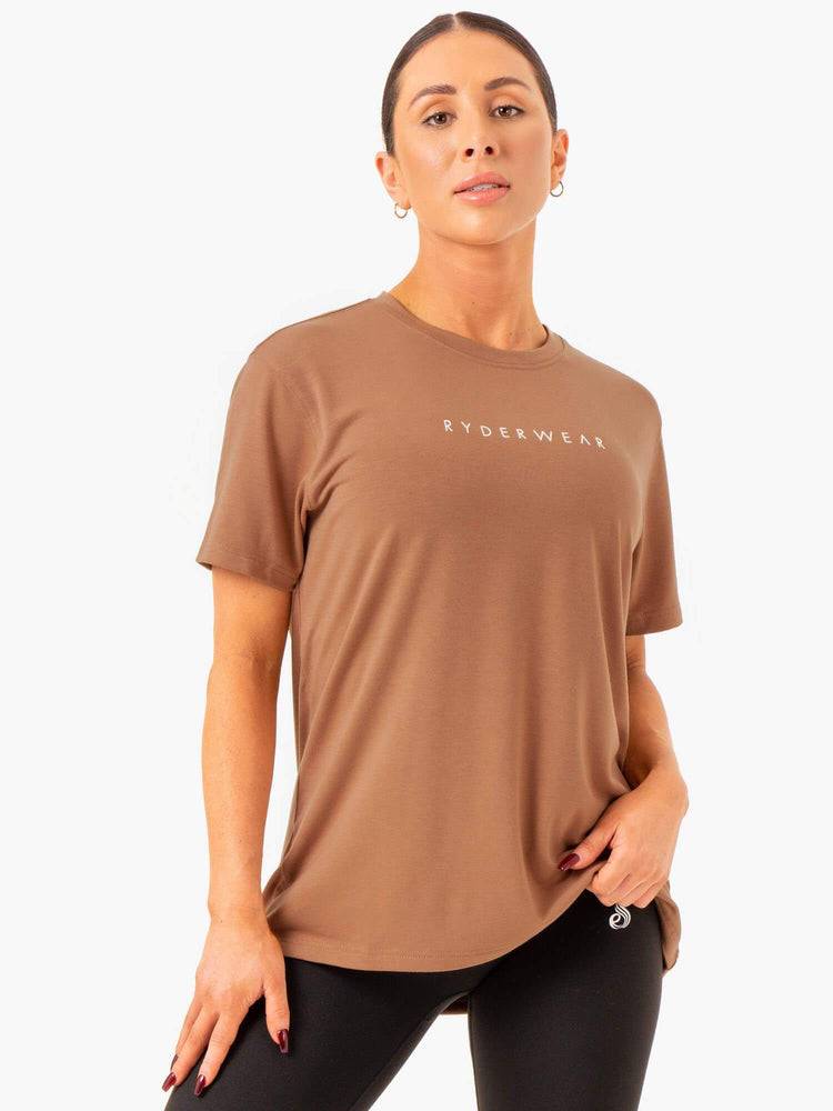 Women\'s Ryderwear Women T Shirts Boyfriend Longline T Shirts Mocha | NZ2729NB