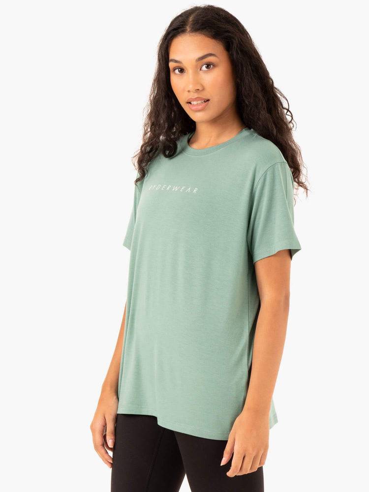 Women's Ryderwear Women T Shirts Boyfriend Longline T Shirts Sage | NZ2730BC