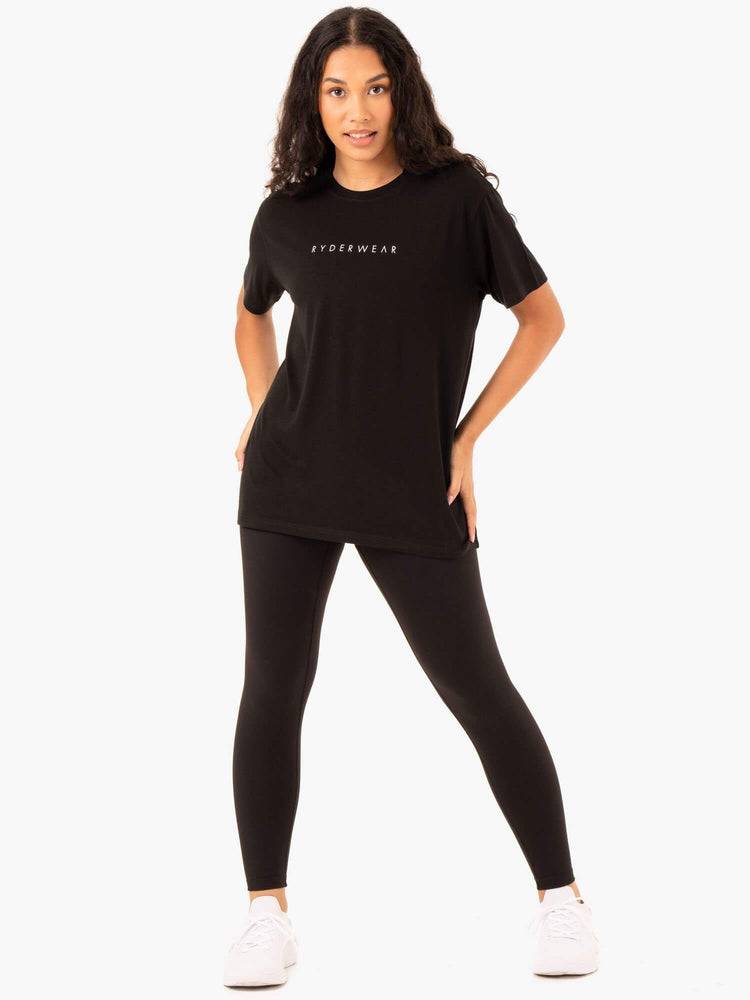 Women's Ryderwear Women T Shirts Boyfriend Longline T Shirts Black | NZ2731VD