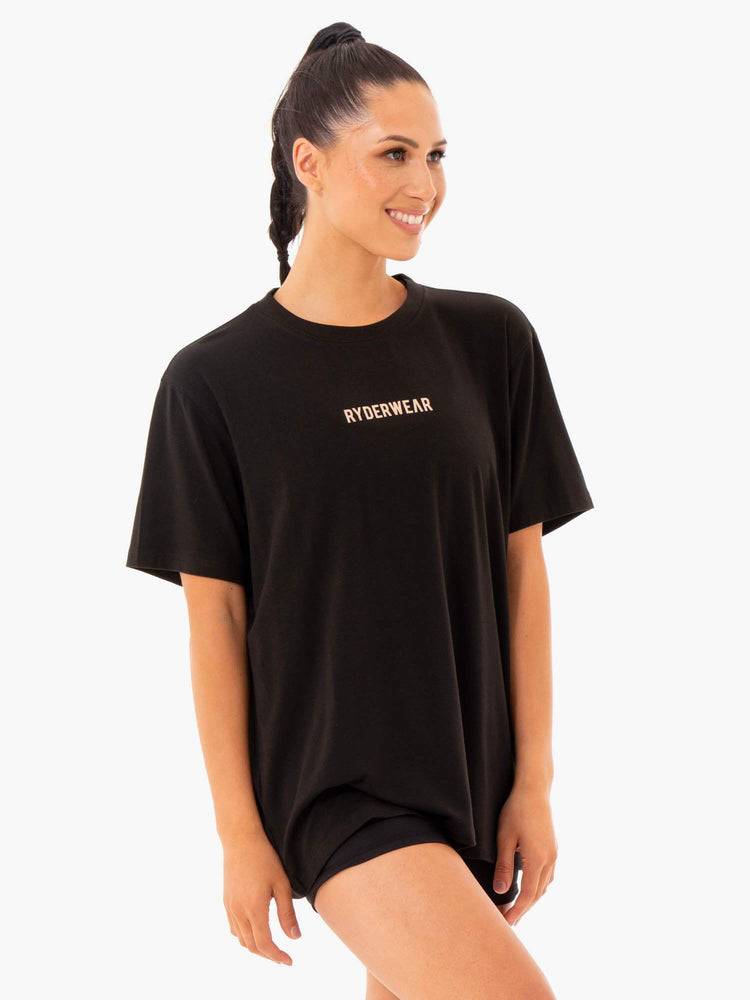 Women's Ryderwear Women T Shirts Define Long Line T Shirts Black | NZ2702IS