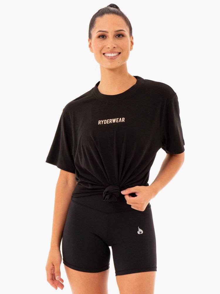 Women's Ryderwear Women T Shirts Define Long Line T Shirts Black | NZ2702IS