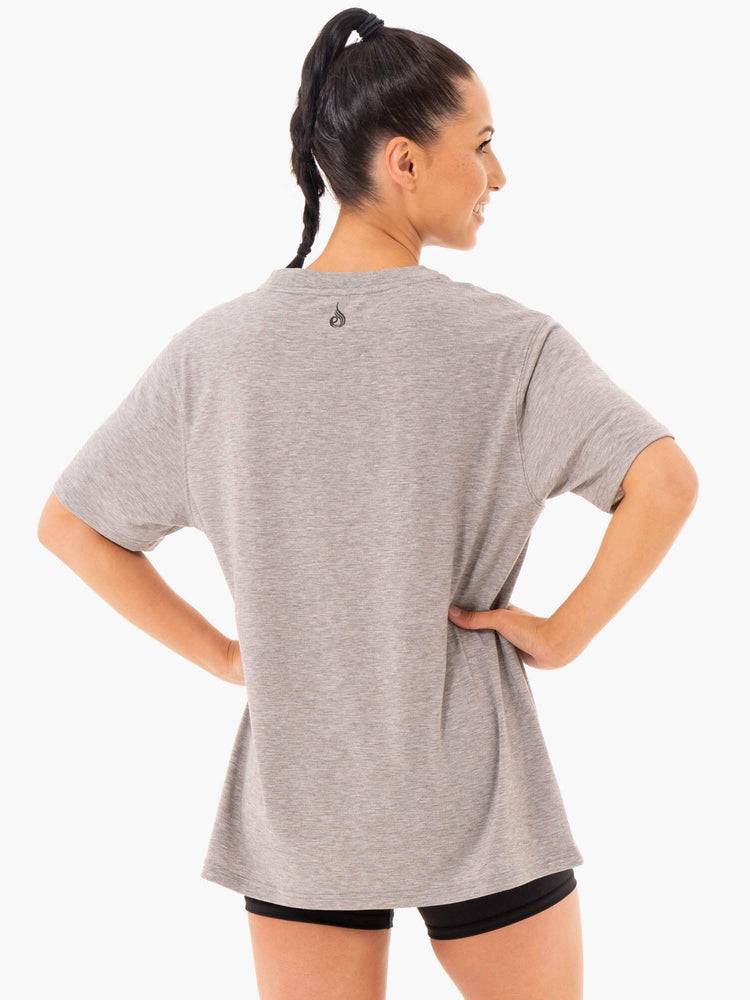 Women's Ryderwear Women T Shirts Define Long Line T Shirts Grey Marl | NZ2704YU