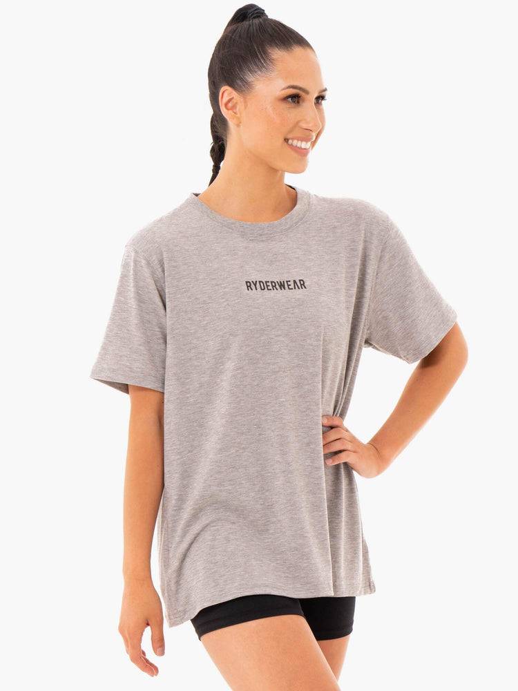 Women's Ryderwear Women T Shirts Define Long Line T Shirts Grey Marl | NZ2704YU