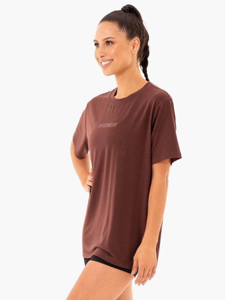 Women's Ryderwear Women T Shirts Define Long Line T Shirts Chocolate | NZ2706RW