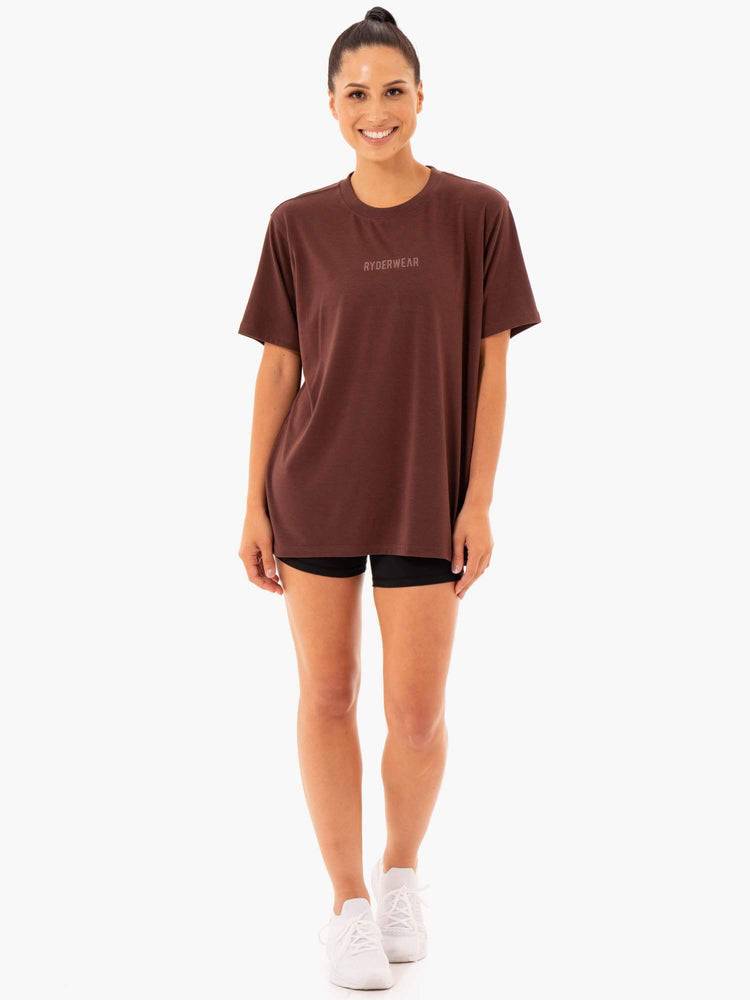 Women's Ryderwear Women T Shirts Define Long Line T Shirts Chocolate | NZ2706RW