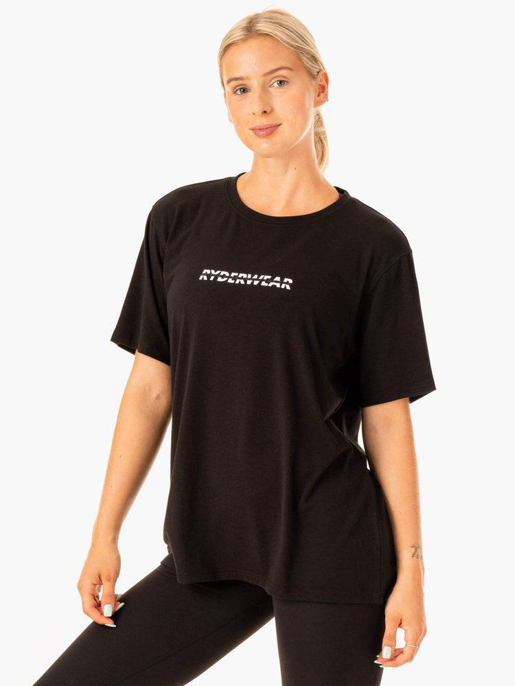 Women's Ryderwear Women T Shirts Edit Longline T Shirts Black | NZ2761LH