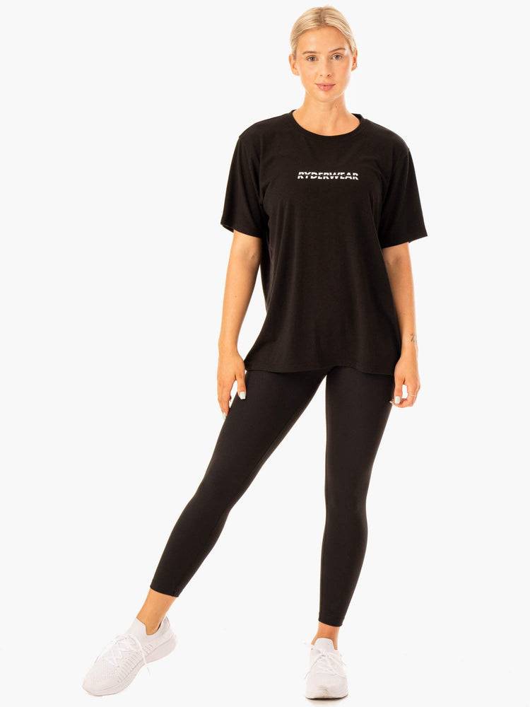 Women's Ryderwear Women T Shirts Edit Longline T Shirts Black | NZ2761LH