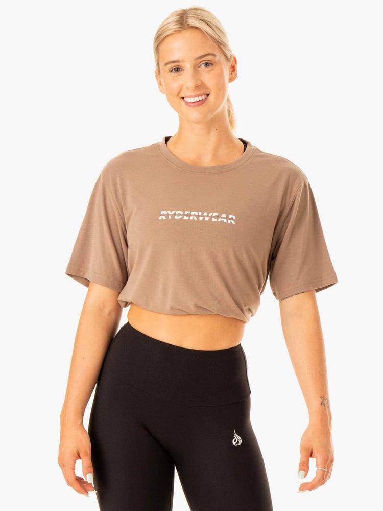 Women's Ryderwear Women T Shirts Edit Longline T Shirts Latte | NZ2762KI