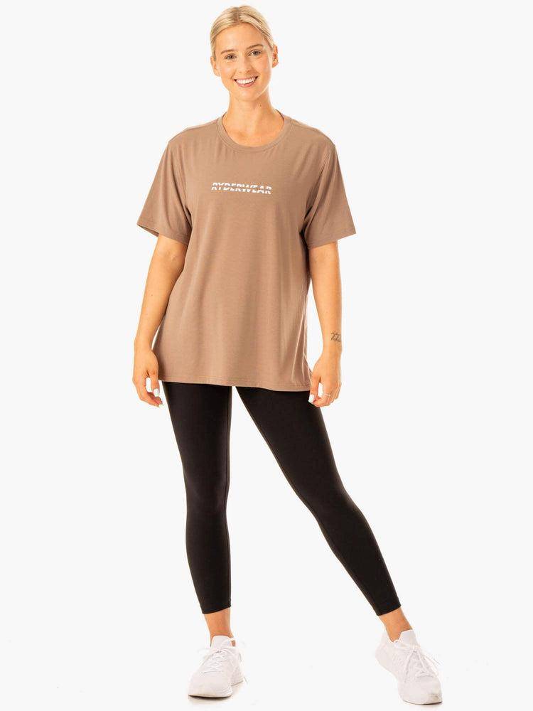 Women's Ryderwear Women T Shirts Edit Longline T Shirts Latte | NZ2762KI