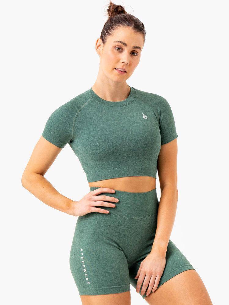 Women's Ryderwear Women T Shirts Essential Seamless Tee T Shirts Green Marl | NZ2801BC