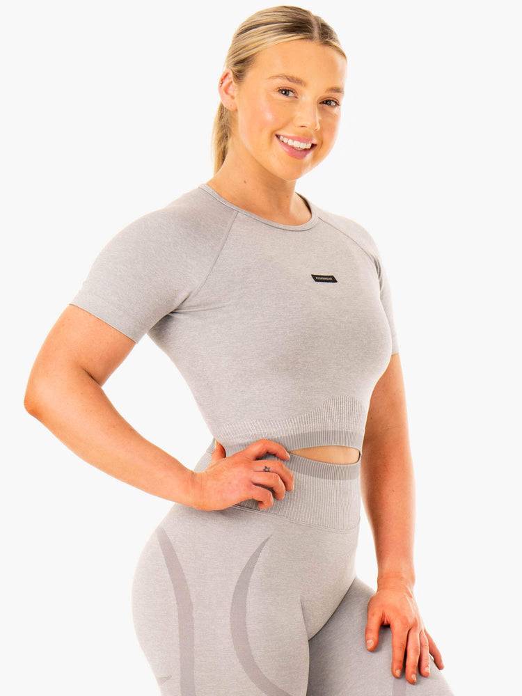 Women's Ryderwear Women T Shirts Excel Seamless T Shirts Grey Marl | NZ2753QZ