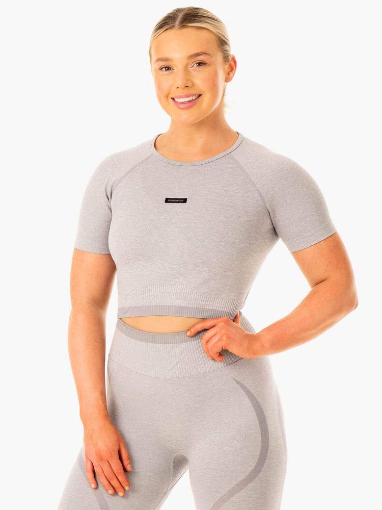 Women\'s Ryderwear Women T Shirts Excel Seamless T Shirts Grey Marl | NZ2753QZ