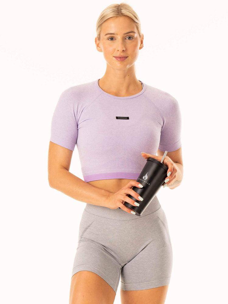 Women's Ryderwear Women T Shirts Excel Seamless T Shirts Lavender Marl | NZ2754MA