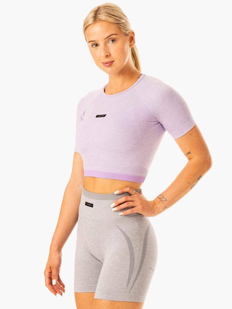 Women's Ryderwear Women T Shirts Excel Seamless T Shirts Lavender Marl | NZ2754MA