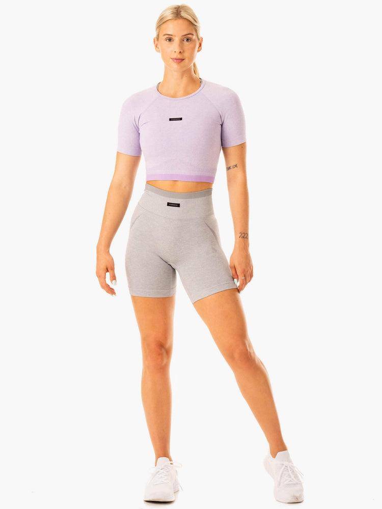 Women's Ryderwear Women T Shirts Excel Seamless T Shirts Lavender Marl | NZ2754MA