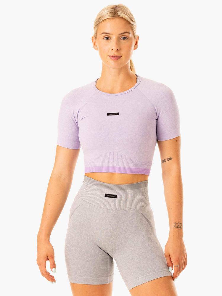 Women\'s Ryderwear Women T Shirts Excel Seamless T Shirts Lavender Marl | NZ2754MA