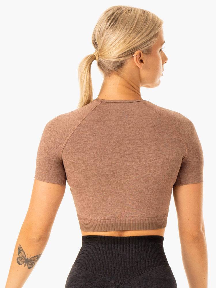 Women's Ryderwear Women T Shirts Excel Seamless T Shirts Mocha Marl | NZ2755NB