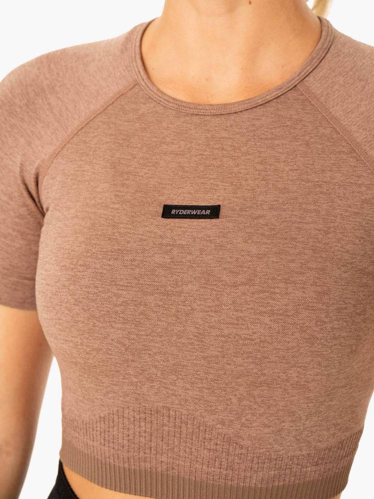 Women's Ryderwear Women T Shirts Excel Seamless T Shirts Mocha Marl | NZ2755NB