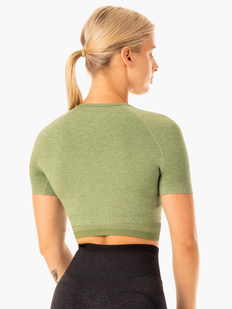 Women's Ryderwear Women T Shirts Excel Seamless T Shirts Moss Green Marl | NZ2756BC