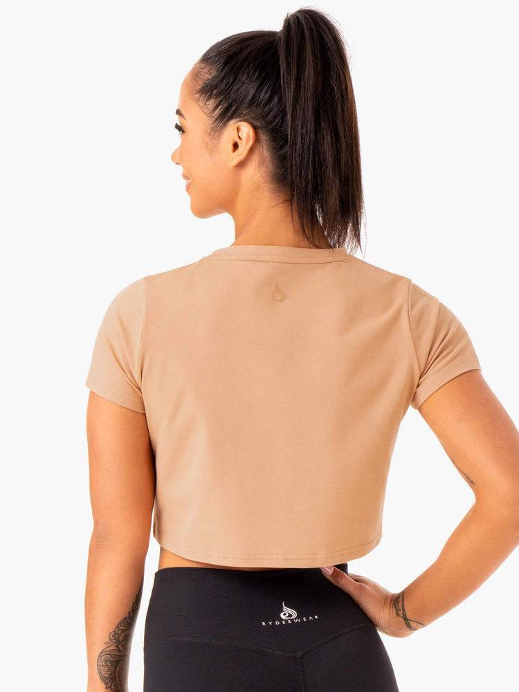 Women's Ryderwear Women T Shirts Hybrid Mesh Tee T Shirts Tan | NZ2707EX