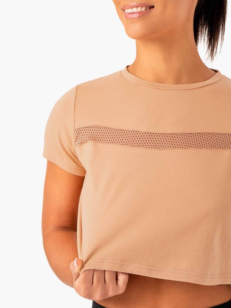 Women's Ryderwear Women T Shirts Hybrid Mesh Tee T Shirts Tan | NZ2707EX