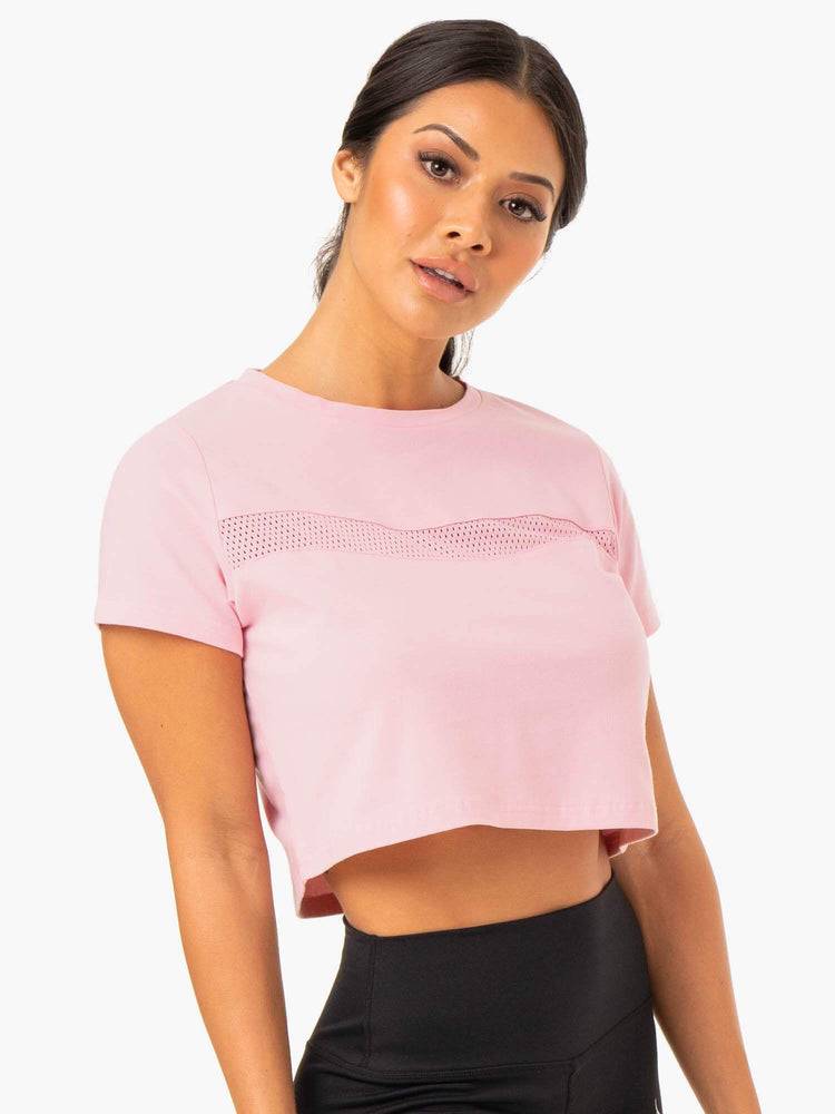 Women's Ryderwear Women T Shirts Hybrid Mesh Tee T Shirts Pink | NZ2708WY