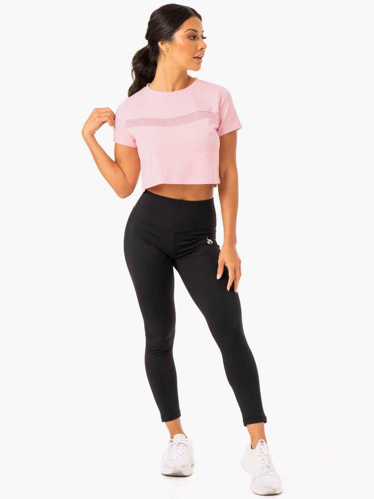 Women's Ryderwear Women T Shirts Hybrid Mesh Tee T Shirts Pink | NZ2708WY