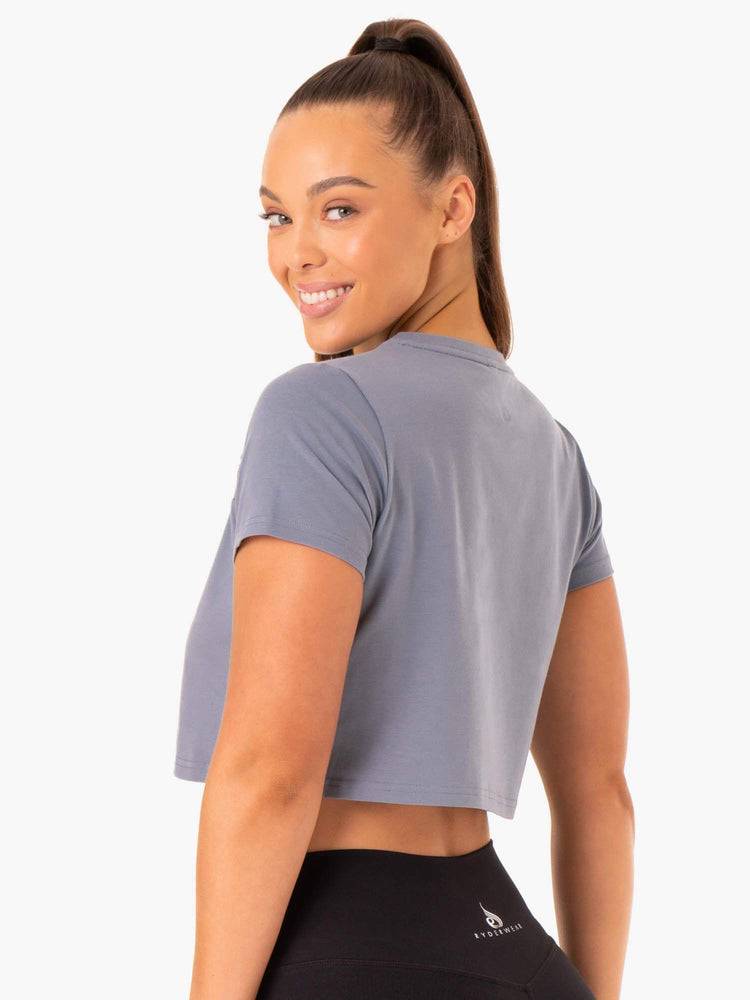 Women's Ryderwear Women T Shirts Hybrid Mesh Tee T Shirts Steel Blue | NZ2710MA