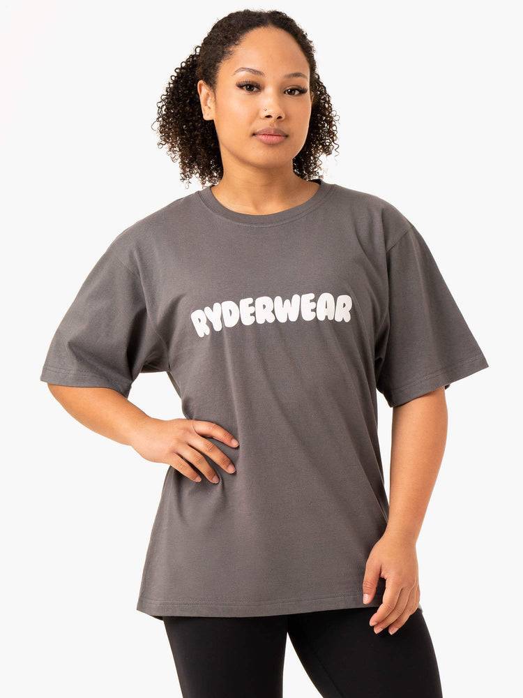 Women's Ryderwear Women T Shirts Icon Oversized T Shirts Charcoal | NZ2776TV