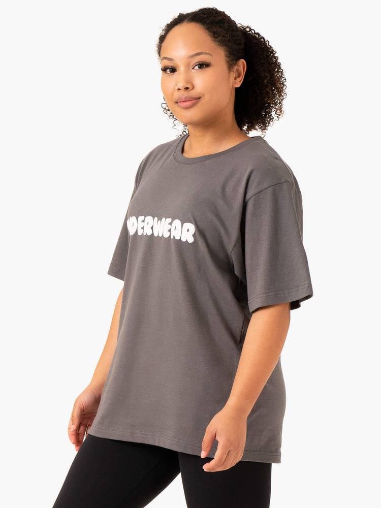 Women's Ryderwear Women T Shirts Icon Oversized T Shirts Charcoal | NZ2776TV