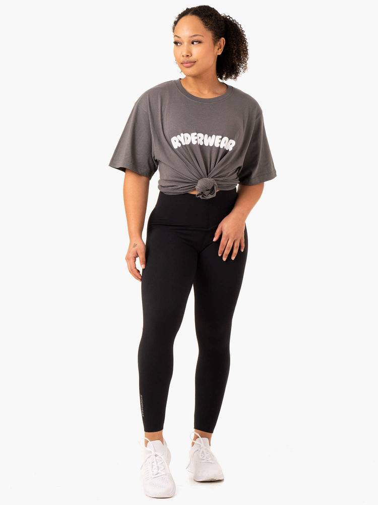 Women's Ryderwear Women T Shirts Icon Oversized T Shirts Charcoal | NZ2776TV