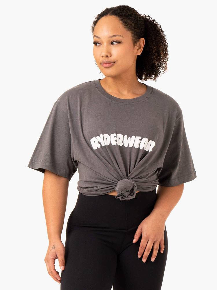 Women\'s Ryderwear Women T Shirts Icon Oversized T Shirts Charcoal | NZ2776TV