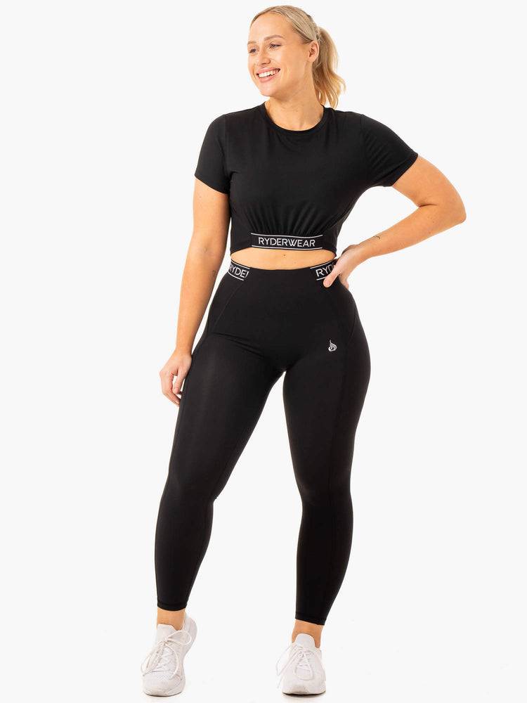 Women's Ryderwear Women T Shirts Level Up Cropped T Shirts Black | NZ2782NB