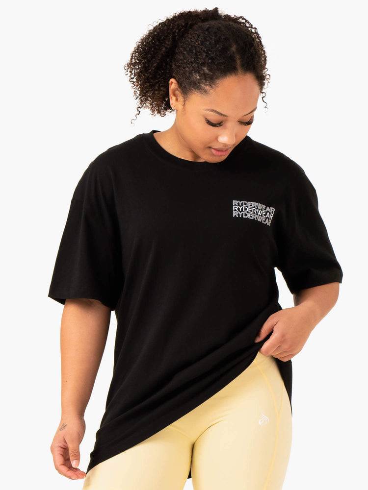 Women\'s Ryderwear Women T Shirts Level Up Oversized T Shirts Black | NZ2790OR