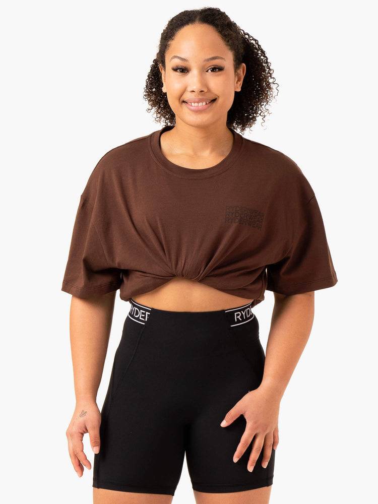 Women's Ryderwear Women T Shirts Level Up Oversized T Shirts Chocolate | NZ2791IS