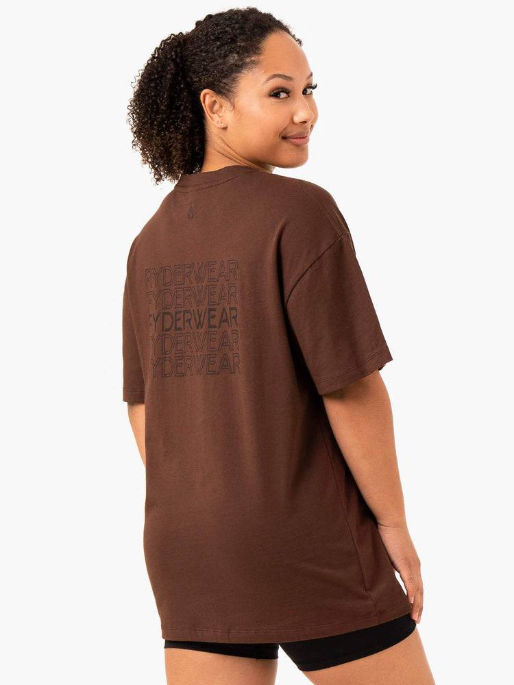 Women's Ryderwear Women T Shirts Level Up Oversized T Shirts Chocolate | NZ2791IS