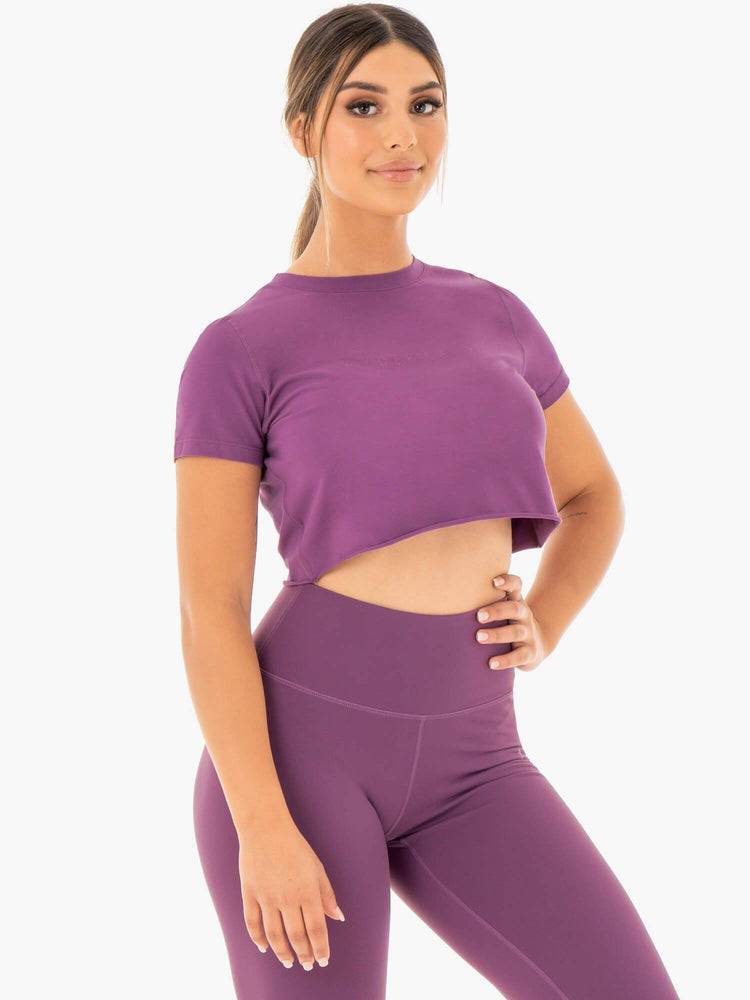 Women's Ryderwear Women T Shirts Motion Cropped T Shirts Purple | NZ2680EX