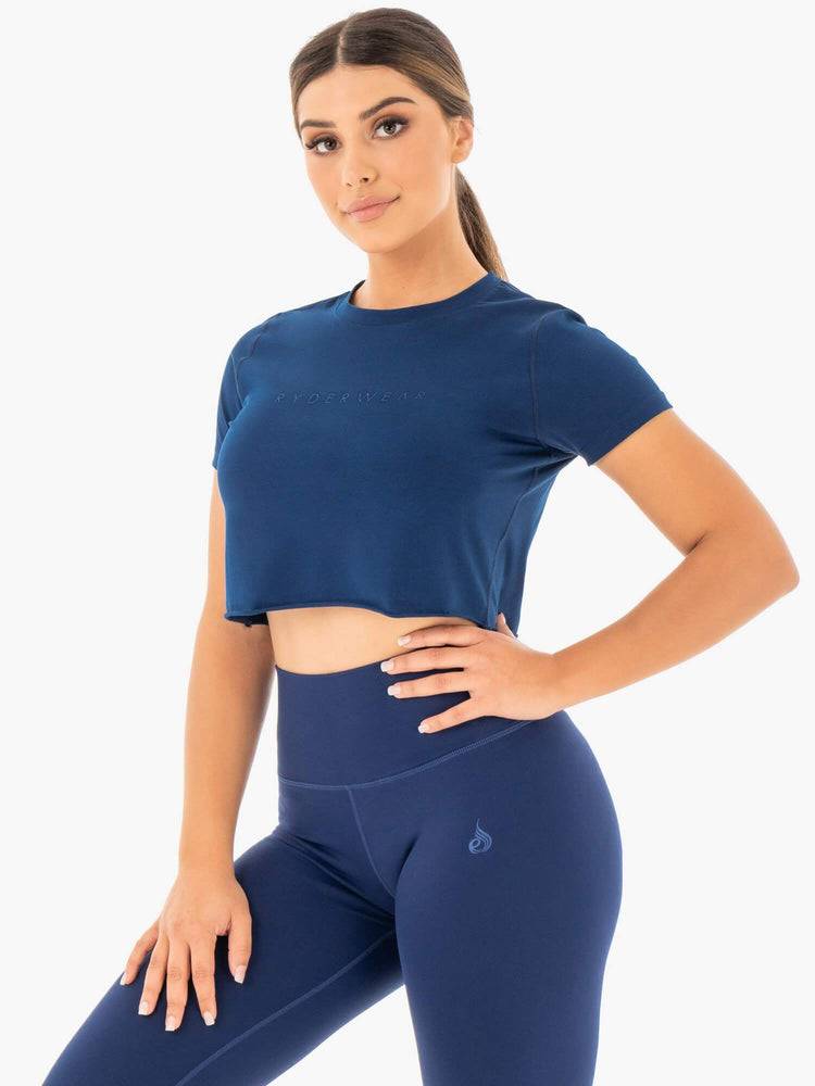 Women's Ryderwear Women T Shirts Motion Cropped T Shirts Navy | NZ2681WY