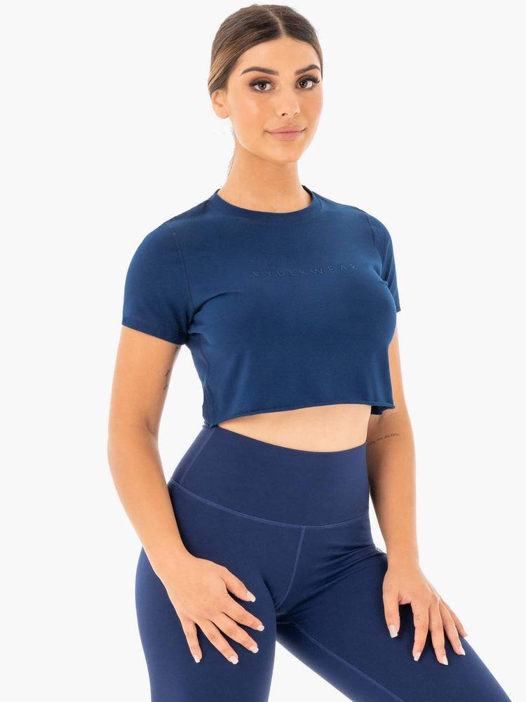 Women's Ryderwear Women T Shirts Motion Cropped T Shirts Navy | NZ2681WY