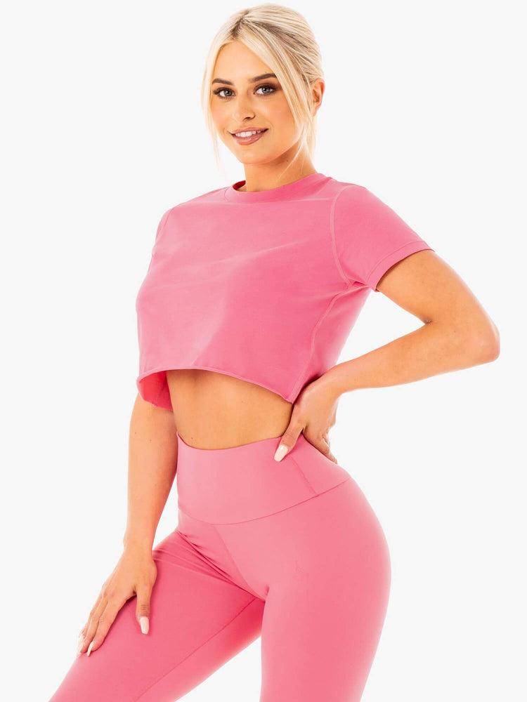 Women's Ryderwear Women T Shirts Motion Cropped T Shirts Pink Lemonade | NZ2683MA