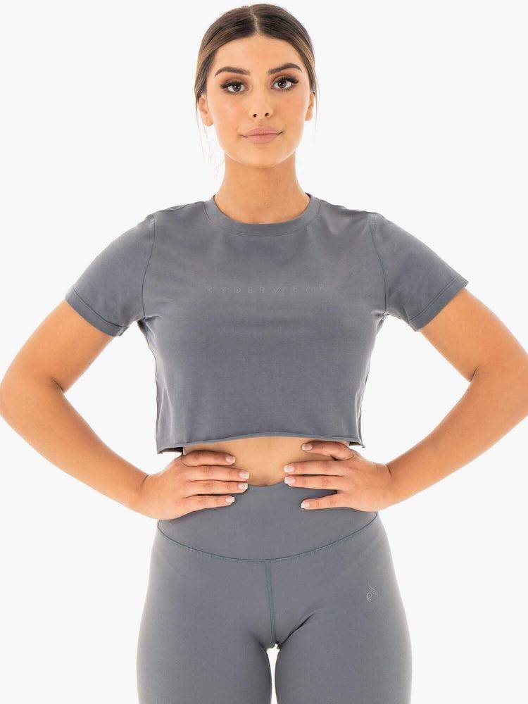 Women's Ryderwear Women T Shirts Motion Cropped T Shirts Charcoal | NZ2684NB